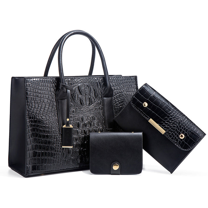 Damen Handtaschen Set aus hochwertigem Kunstleder mit Kroko-Prägung Nord Taschen