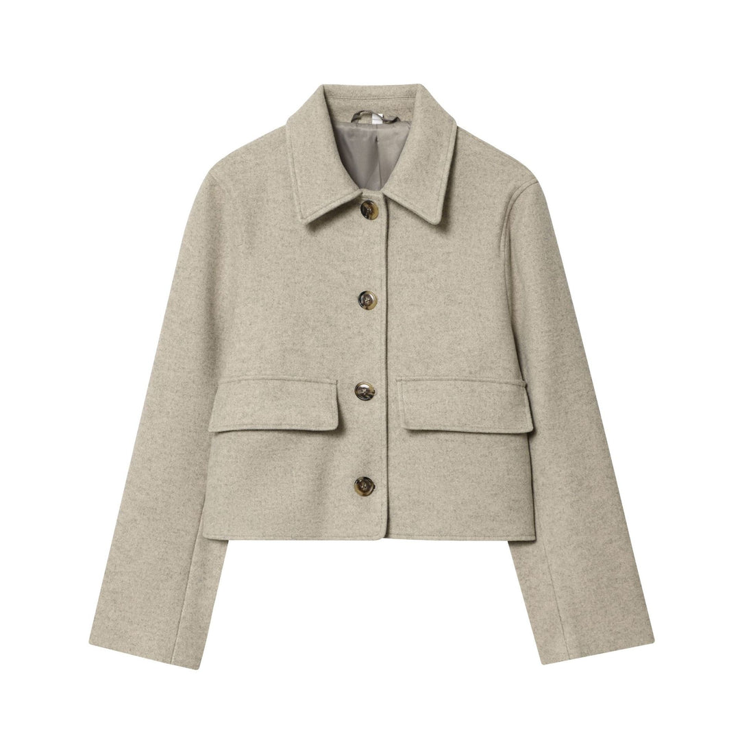 Damen Kurz geschnittene Wollmix‑Jacke im Boxy‑Cut mit Pattentaschen Nord Taschen