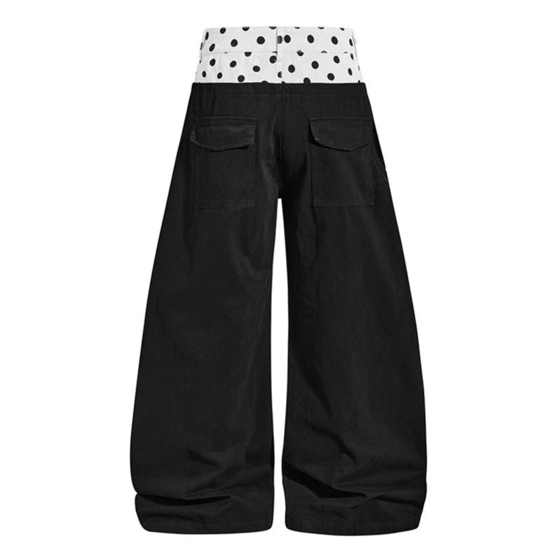 Damen Weite High-Waist Palazzo-Hose mit Polka‑Dot Bund und Schmuckanhänger Nord Taschen