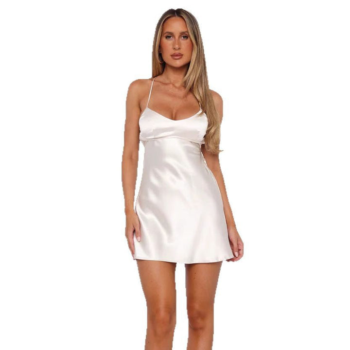 Damen elegantes Satin-Cocktailkleid mit verstellbaren Spaghetti-Trägern und fließendem Schnitt