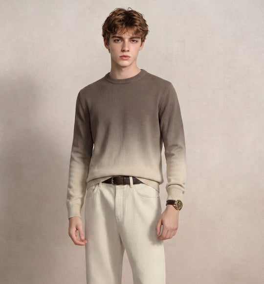 Herren Feinstrick-Pullover mit Dip-Dye-Effekt und Rundhalsausschnitt Nord Taschen