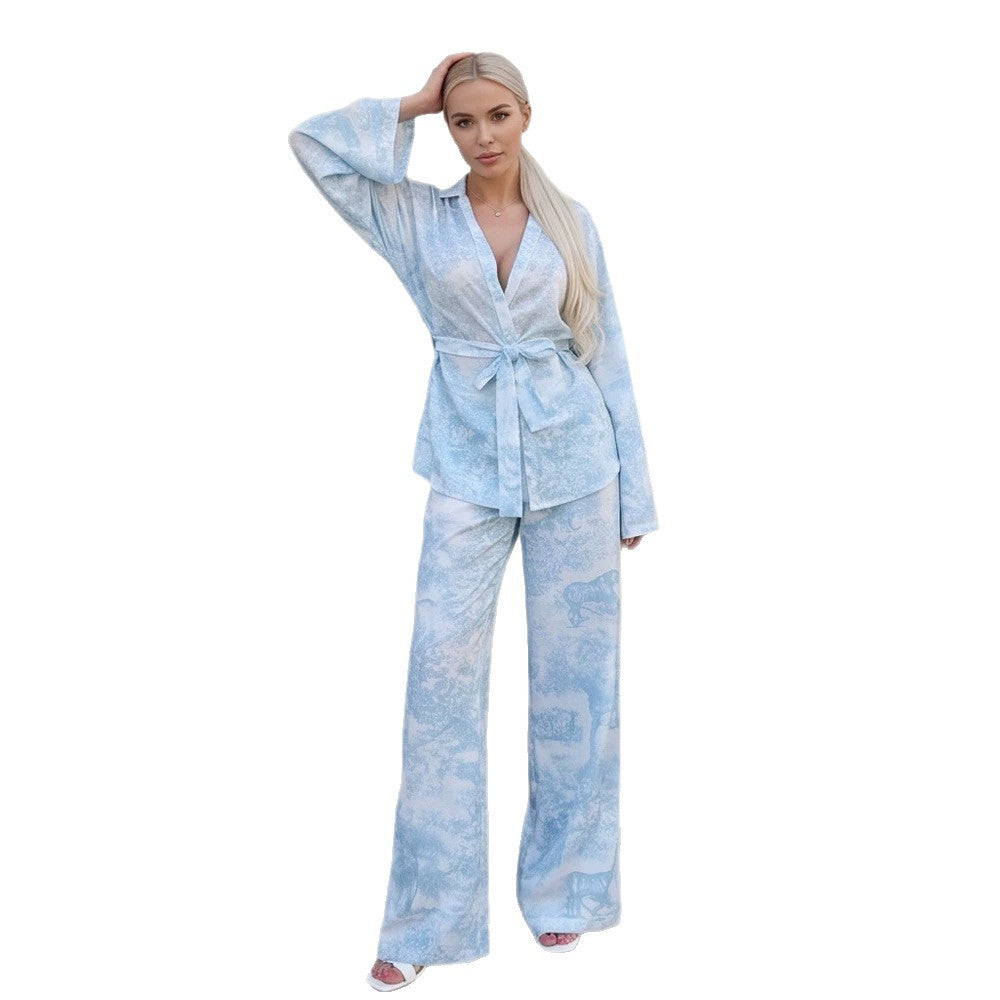 Damen Zweiteiliges Wickel-Set im Kimono-Stil mit weitem Bein Nord Taschen