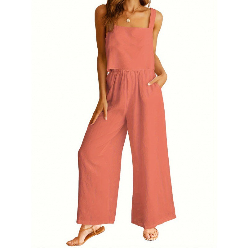 Damen lässiger Jumpsuit mit weitem Bein und praktischen Taschen Nord Taschen