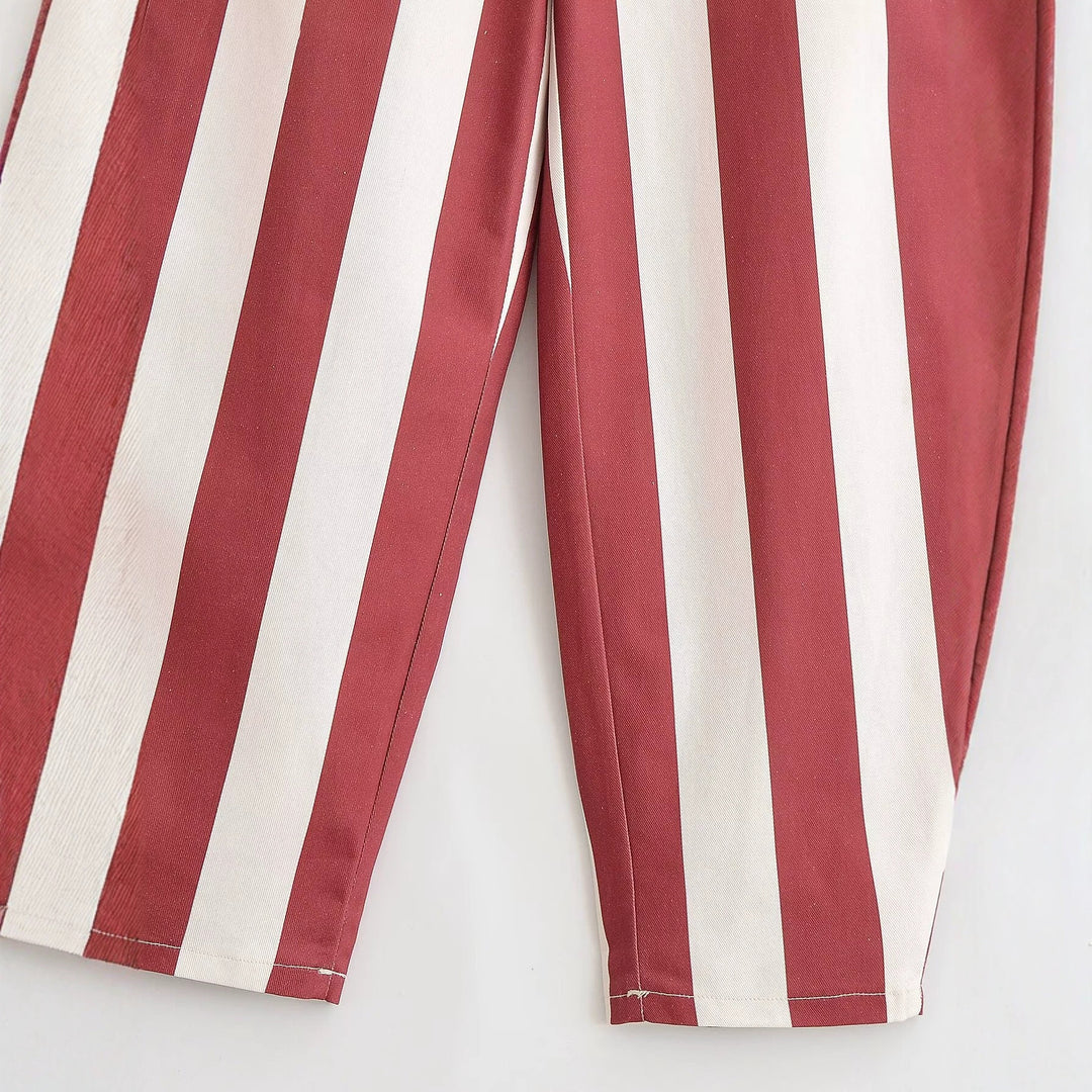 Damen Weite High-Waist Stoffhose mit breiten Längsstreifen und klassischer Taschenaufteilung Nord Taschen