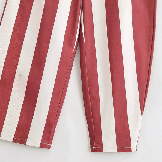 Damen Weite High-Waist Stoffhose mit breiten Längsstreifen und klassischer Taschenaufteilung Nord Taschen