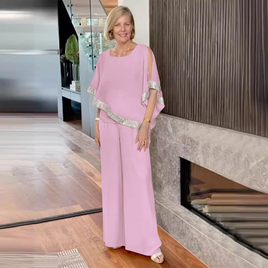 Damen elegantes Zweiteiler-Outfit mit luftiger Bluse und weitem Hosenstil Nord Taschen