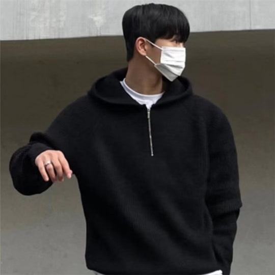 Herren Oversized Strick-Halbzip-Hoodie mit Rippstruktur Nord Taschen