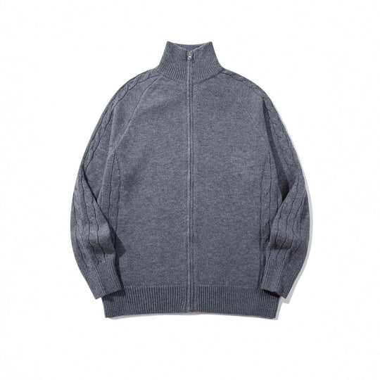 Unisex Boxy-Zip-Strickjacke mit Stehkragen, Zopfmusterärmeln und gerippten Abschlüssen Nord Taschen