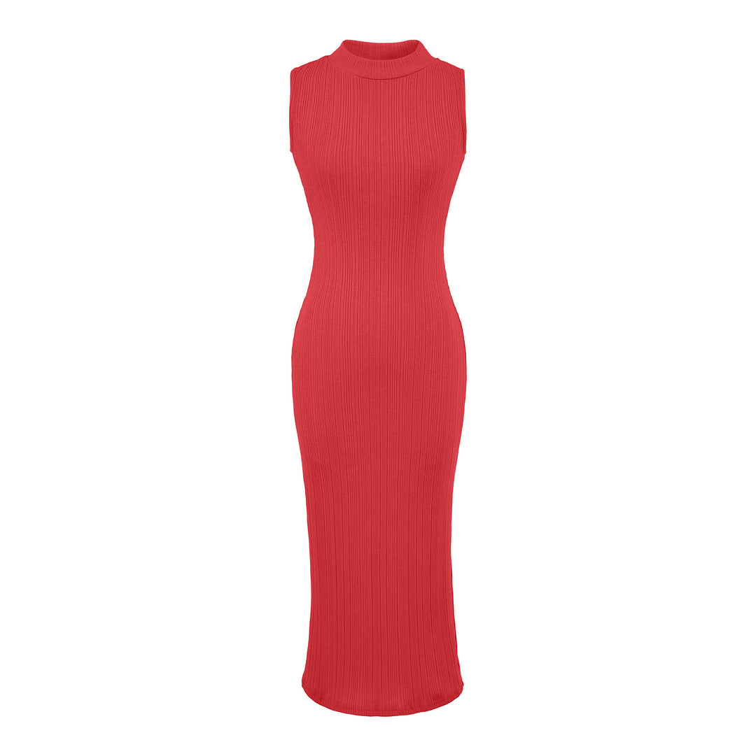 Damen Midikleid in Rippstrick, ärmelloses Slim‑Fit mit Stehkragen Nord Taschen