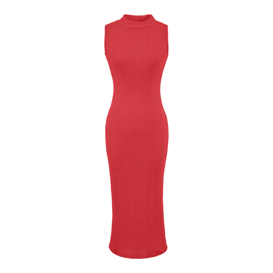 Damen Midikleid in Rippstrick, ärmelloses Slim‑Fit mit Stehkragen Nord Taschen