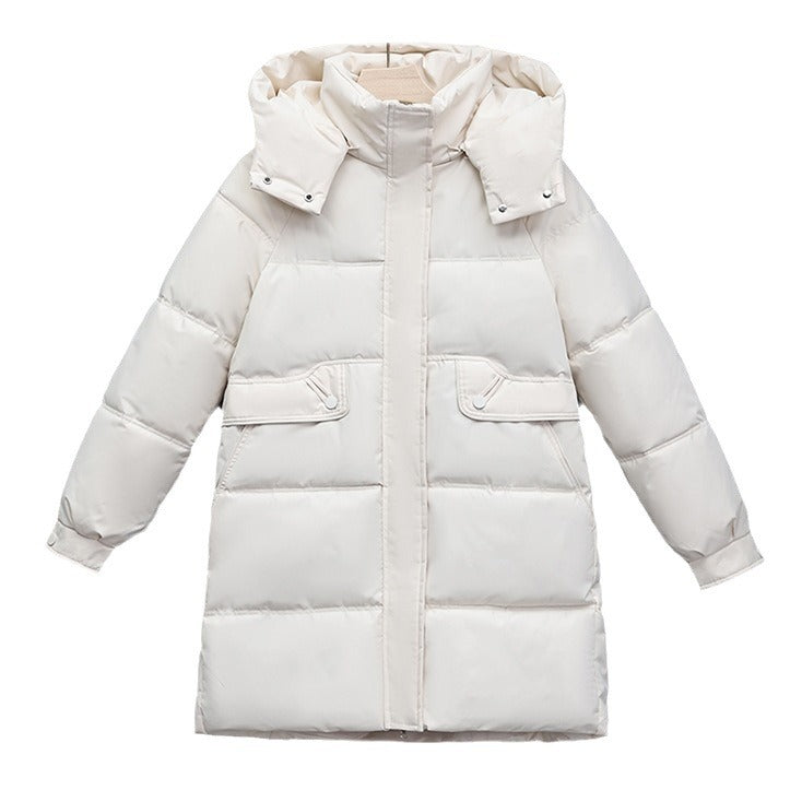 Damen nan langer thermogepolsterter Parka mit abnehmbarer Kapuze, verdecktem Reißverschluss und Klappentaschen Nord Taschen