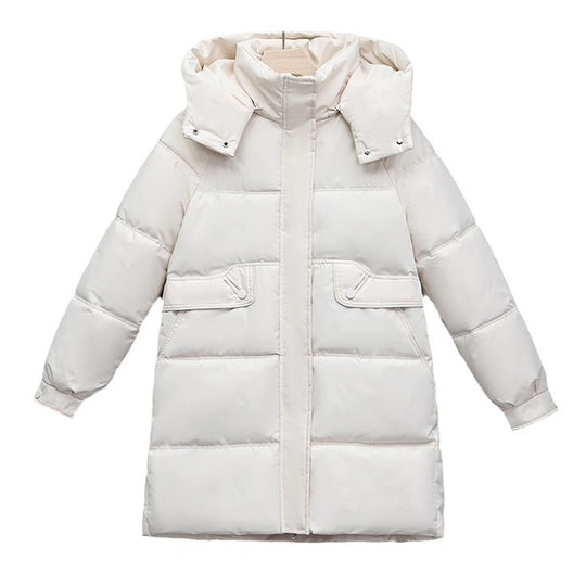 Damen nan langer thermogepolsterter Parka mit abnehmbarer Kapuze, verdecktem Reißverschluss und Klappentaschen Nord Taschen