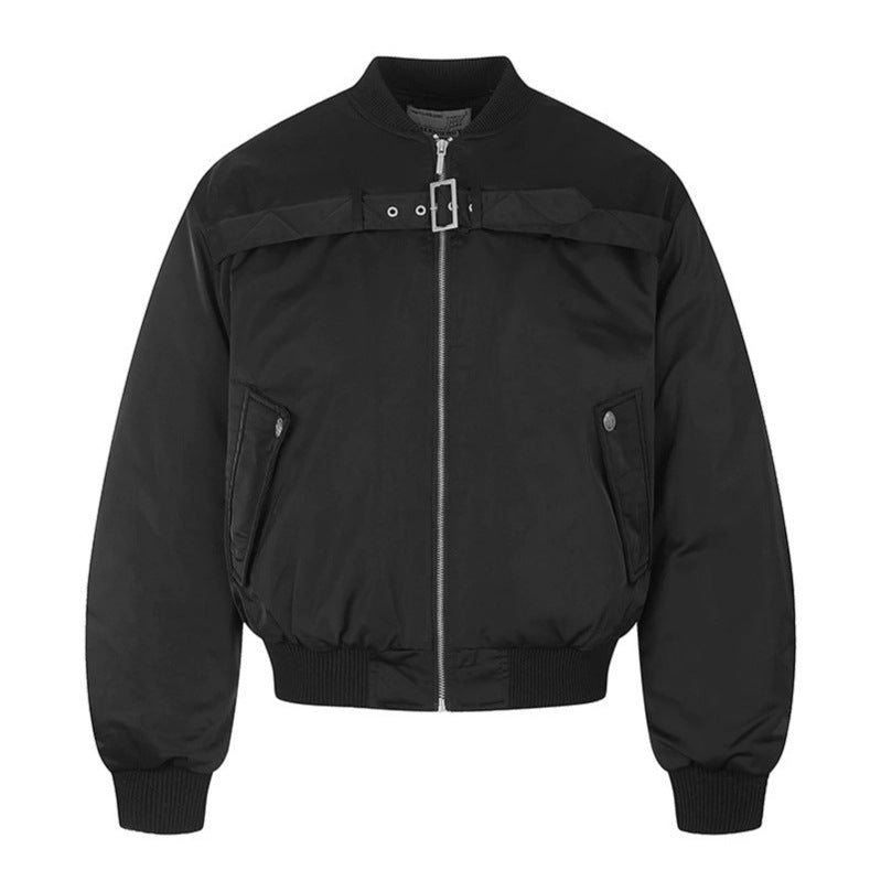 Herren kurze wattierte Bomberjacke mit breitem Gürteldetail und Rippbündchen Nord Taschen