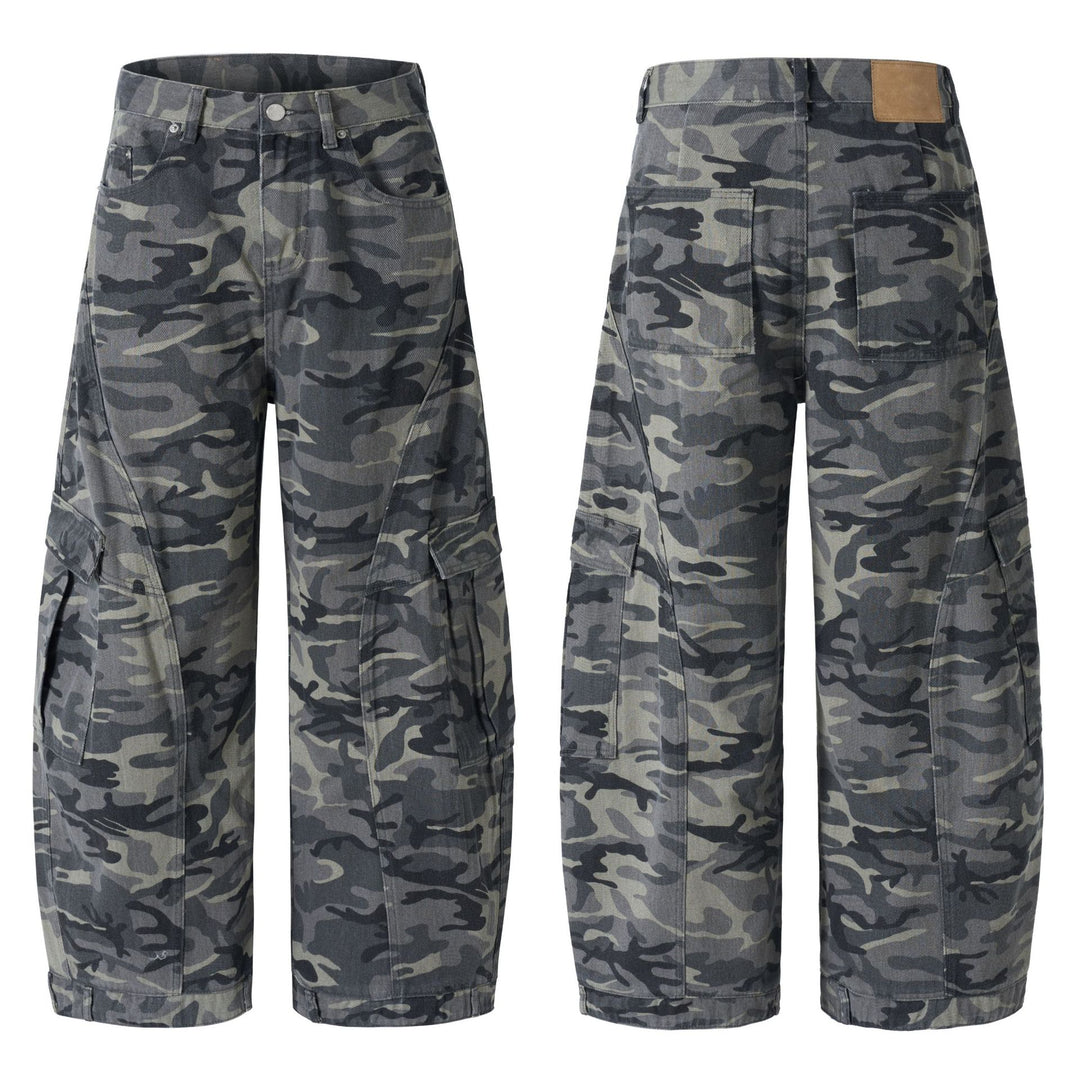 Herren Extraweite Camouflage-Cargohose im Baggy‑Cut mit tiefem Schritt Nord Taschen