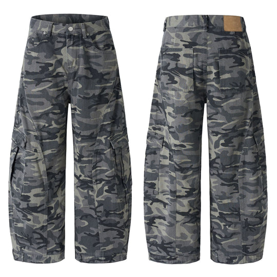 Herren Extraweite Camouflage-Cargohose im Baggy‑Cut mit tiefem Schritt Nord Taschen