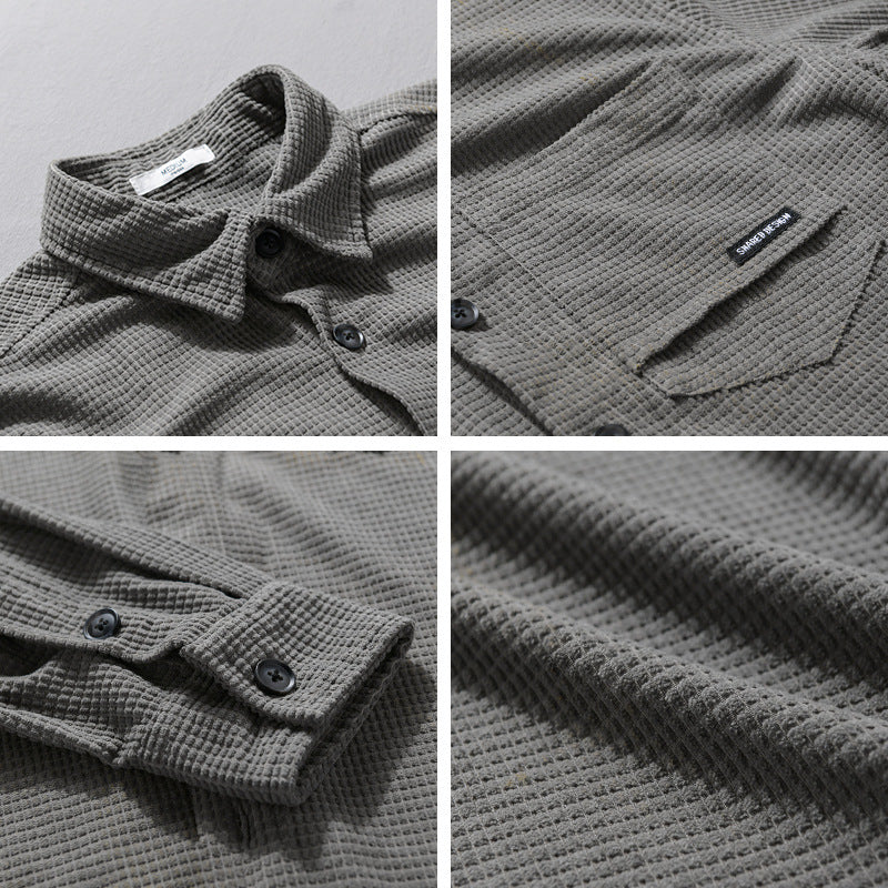 Herren Texturiertes Hemd-Overshirt mit Brusttasche, Knopfleiste und Waffelstruktur Nord Taschen