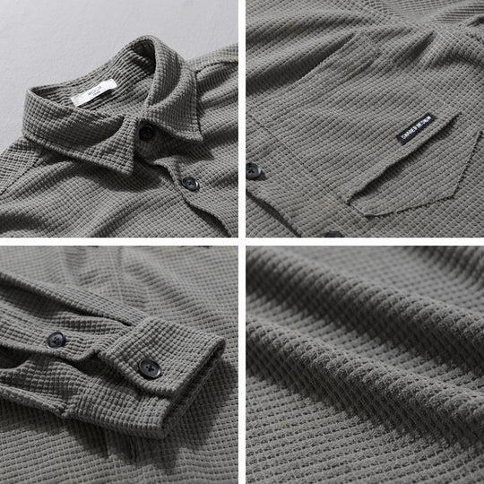 Herren Texturiertes Hemd-Overshirt mit Brusttasche, Knopfleiste und Waffelstruktur Nord Taschen