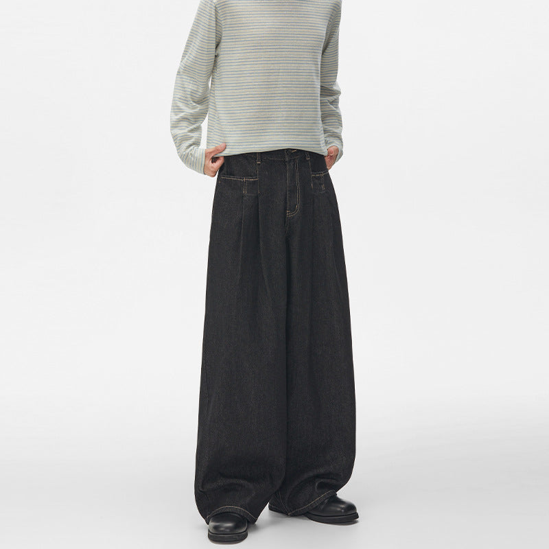 Damen High‑Waist Plissée-Denim-Palazzohose mit ultrabreitem Bein und verlängertem Saum Nord Taschen