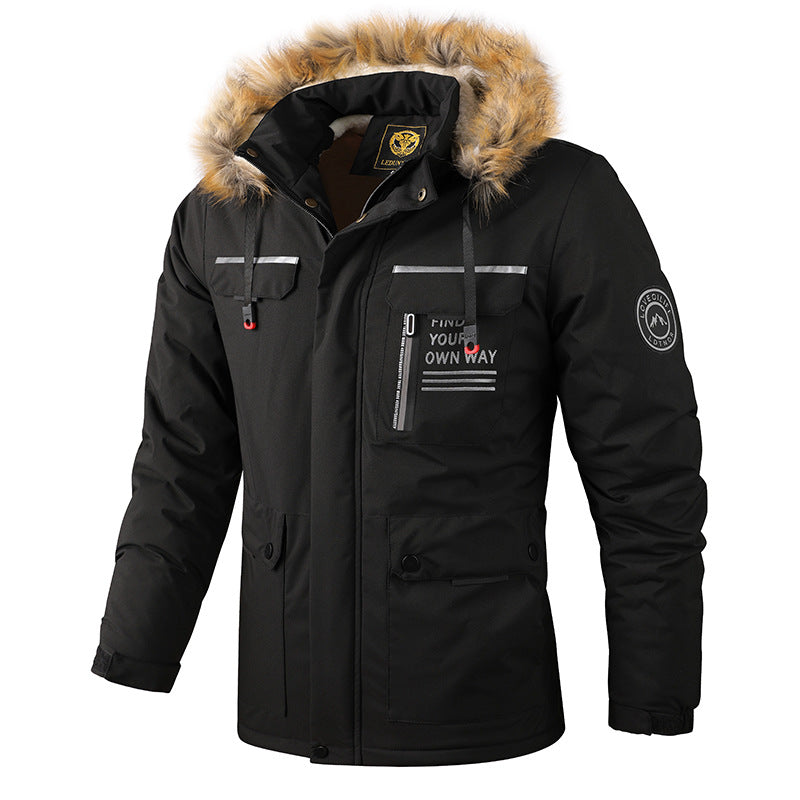 Herren Isolierter Outdoor-Parka mit Kunstfellbesatz, Multifunktions‑Taschen und Fleece‑Innenfutter Nord Taschen