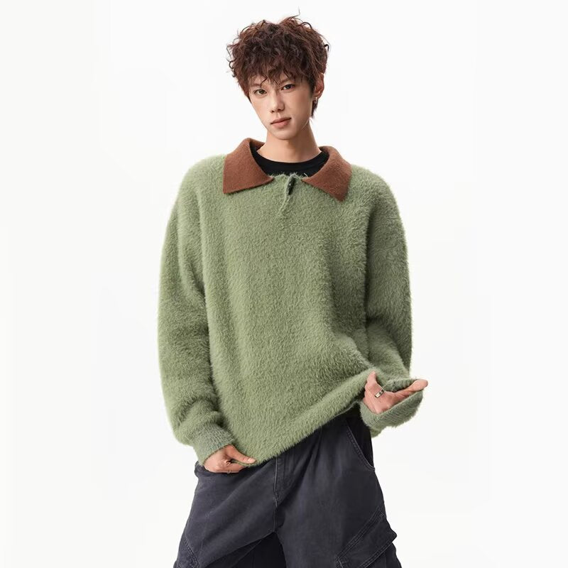 Herren Moderner Grobstrickpullover mit Stehkragen Nord Taschen
