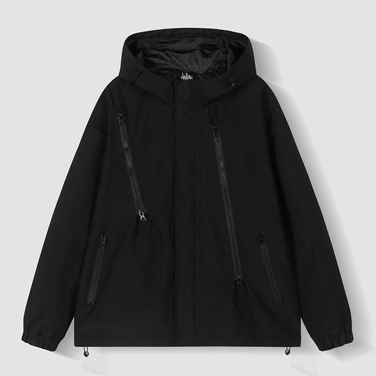 Damen Kurze technische Kapuzenjacke mit asymmetrischen Reißverschlüssen & Kordelzug Nord Taschen