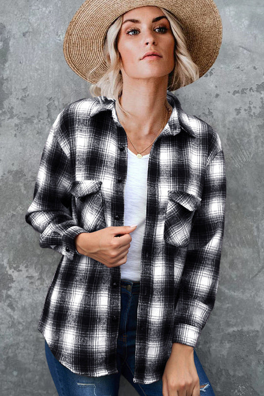 Damen Flanell Hemd im Vintage-Stil mit Karomuster und Brusttaschen