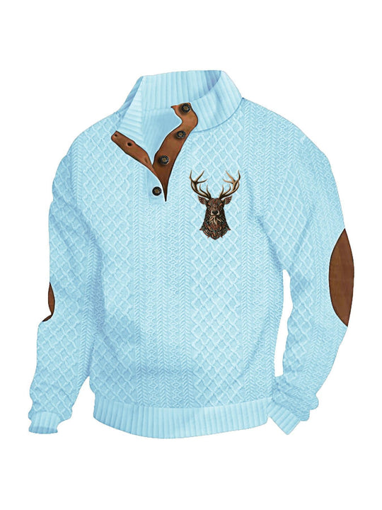 Herren nan Heritage-Strukturpullover mit Stehkragen Lederimitat-Besatz Ellenbogen-Patches und Halbknopfleiste