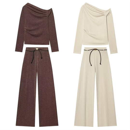Damen asymmetrischer Feinstrick-Pullover mit Wasserfallkragen und taillierter Silhouette Nord Taschen