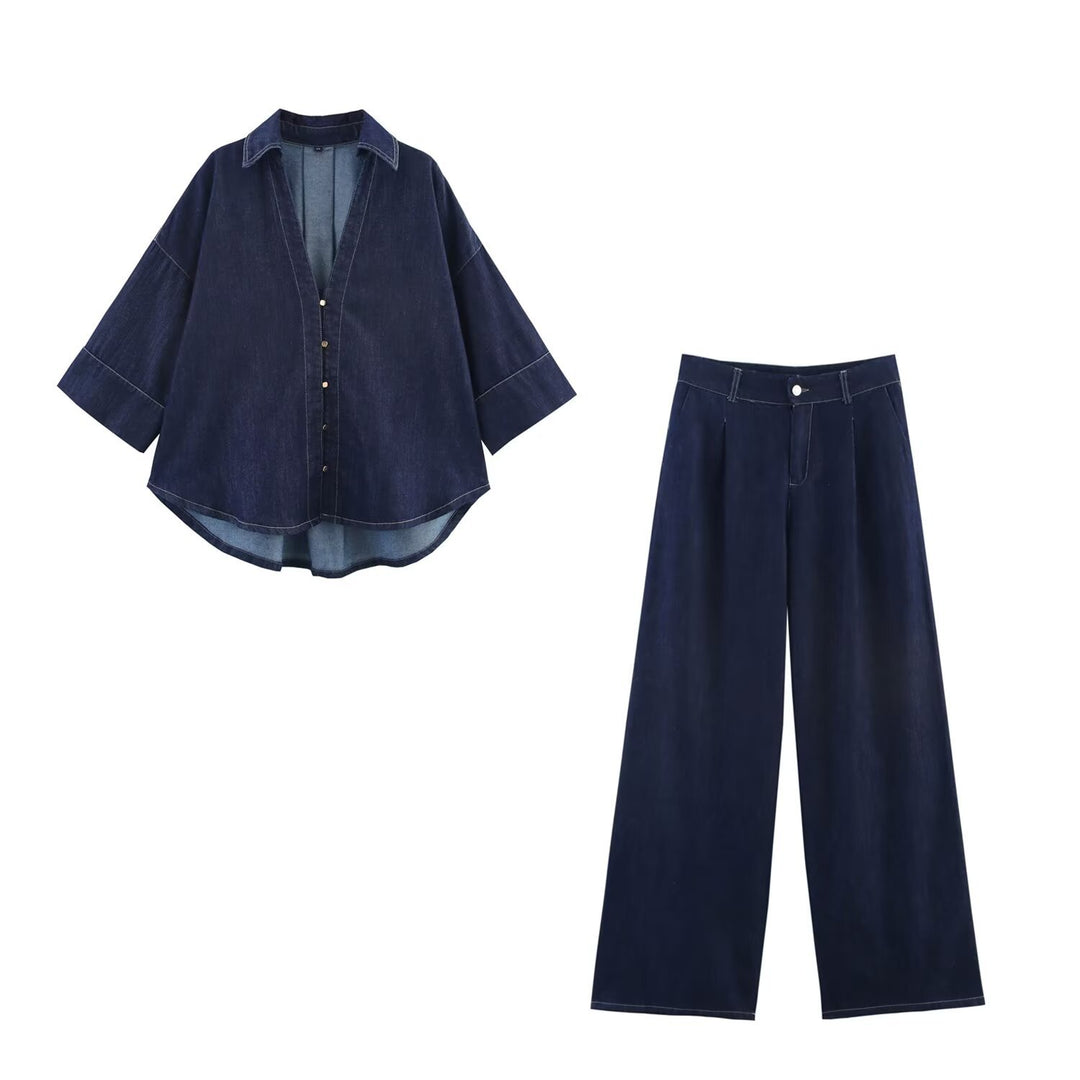 Damen Oversized Denim‑Hemdenjacke mit dreiviertel Ärmeln und High‑Low‑Saum Nord Taschen