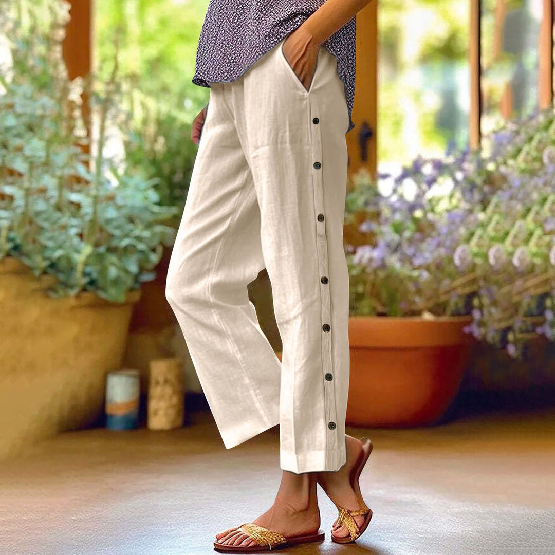 Damen Leichte Relaxed-Hose mit seitlicher Knopfleiste und Eingrifftaschen Nord Taschen
