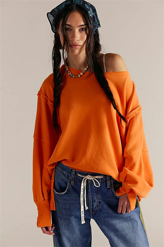 Damen oversized Sweatshirt mit Ballonärmeln, offenen Saumnähten und seitlichen Schlitzen Vittorelli