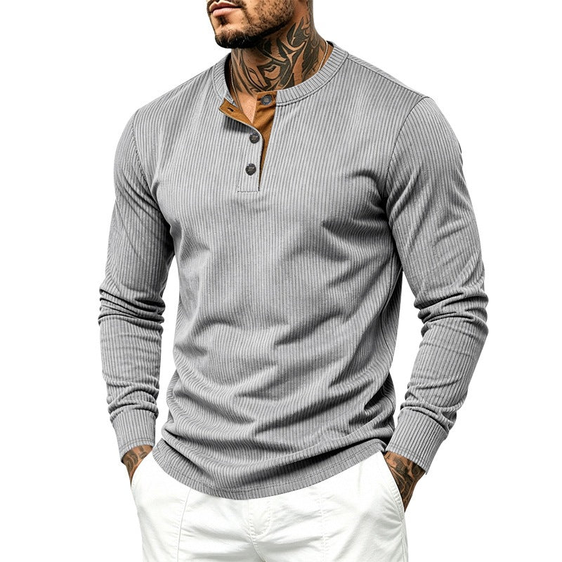 Herren Langärmeliges Rippstrick-Henley-Shirt mit Knopfleiste und Rundhalskragen Nord Taschen