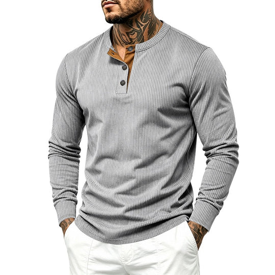 Herren Langärmeliges Rippstrick-Henley-Shirt mit Knopfleiste und Rundhalskragen Nord Taschen