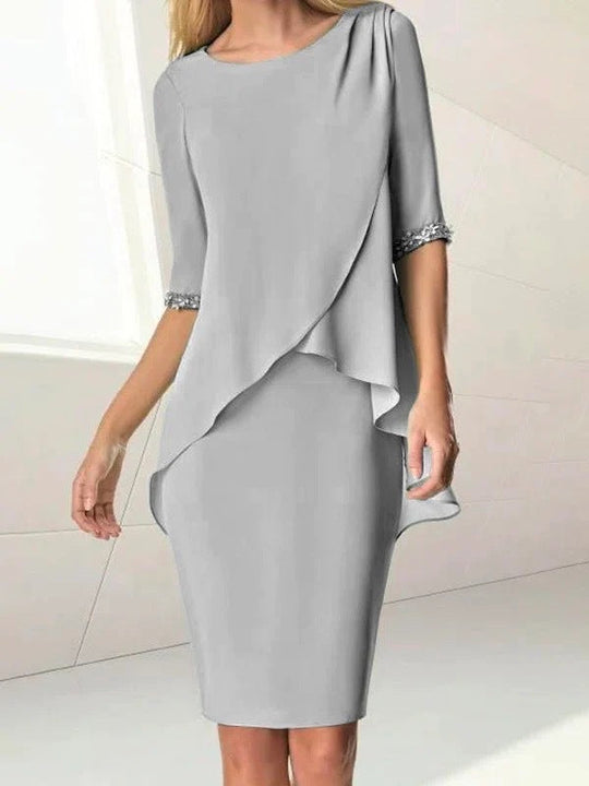 Damen Elegantes Wickelkleid mit Schwingendem Saum und Spitze Nord Taschen