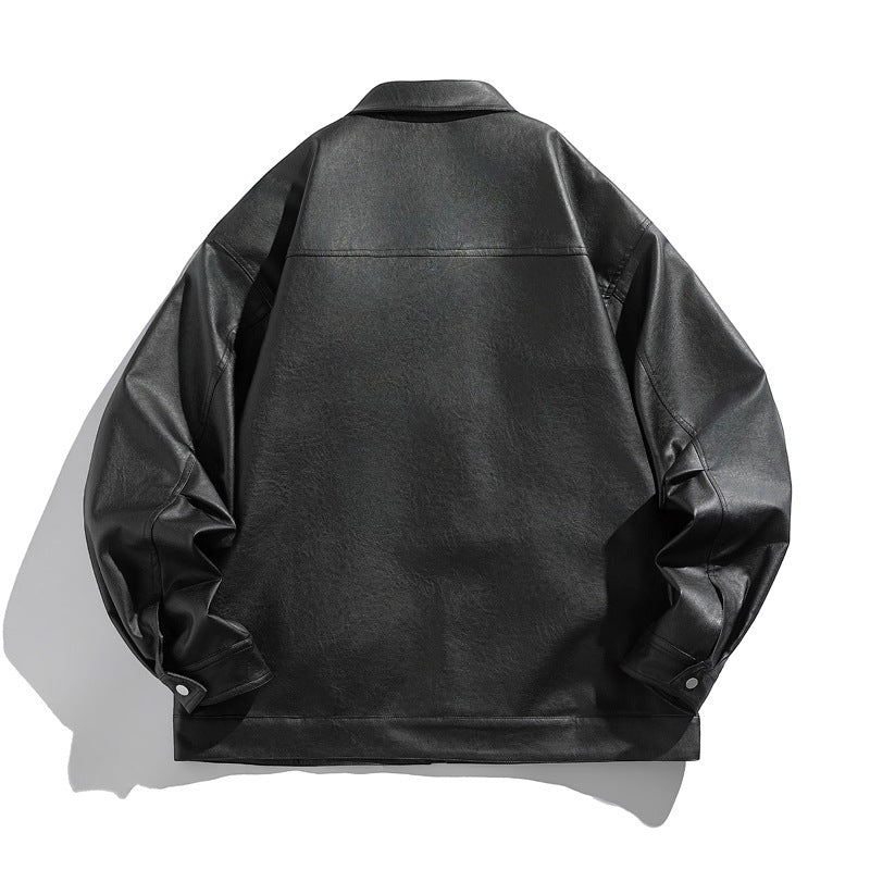 Unisex Boxy Kunstleder-Blousonjacke mit Hemdkragen, diagonalem Brustreißverschluss und Druckknopf-Saum Nord Taschen