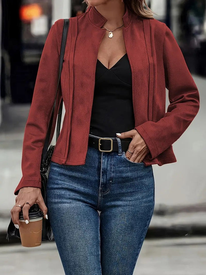 Kurzjacke Slim Passform Wollmischung Stehkragen Offene Vorderseite