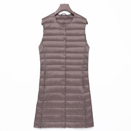 Damen Lange gesteppte Thermoweste mit A-Linien-Silhouette Nord Taschen