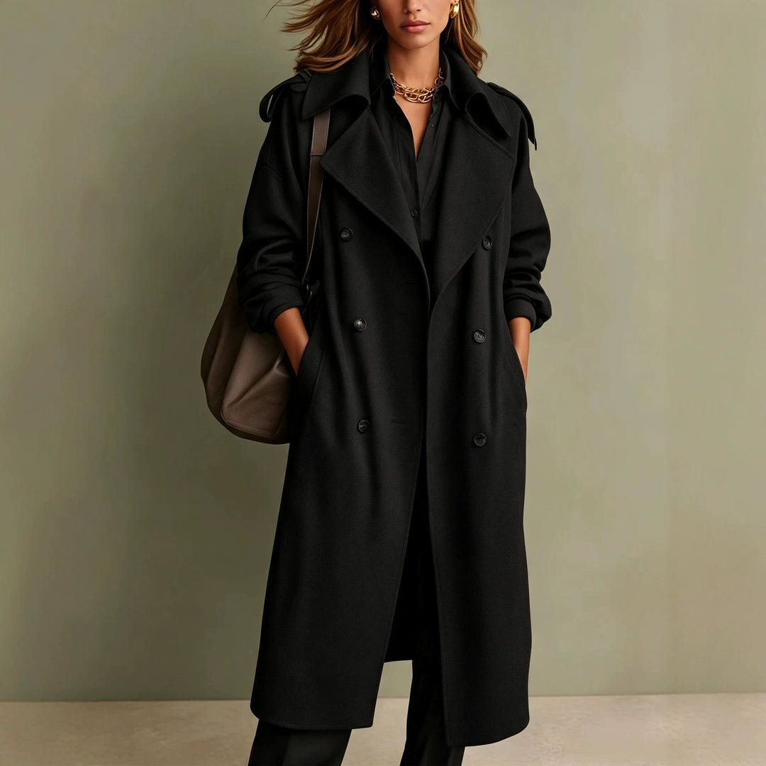 Damen Oversized Doppelreihiger Wollmantel mit weitem Revers Nord Taschen