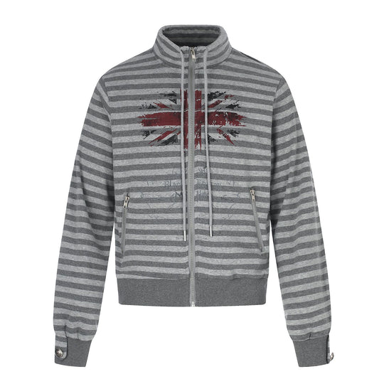 Herren Kapuzenlose gestreifte Zip‑Blousonjacke mit Funnelkragen und Vintage‑Print Nord Taschen