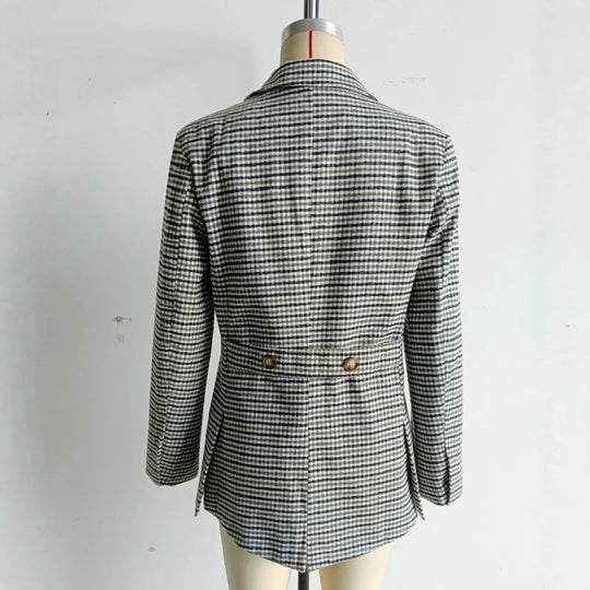 Damen Doppelreihiger Glencheck-Blazer mit taillierter Silhouette und kontrastiertem Innenfutter Nord Taschen