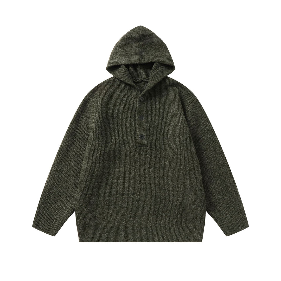 Unisex Gerippter Strick-Hoodie mit Halbknopfblende und Oversize-Schnitt Nord Taschen
