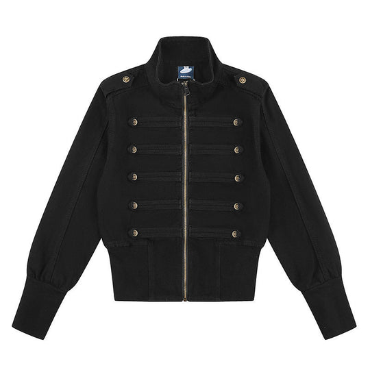 Damen Military-inspirierte Bomberjacke mit Stehkragen und Zierknopfleisten Nord Taschen