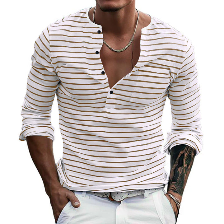 Herren Langarm-Henley-Shirt mit modischen Streifen und praktischen Knöpfen