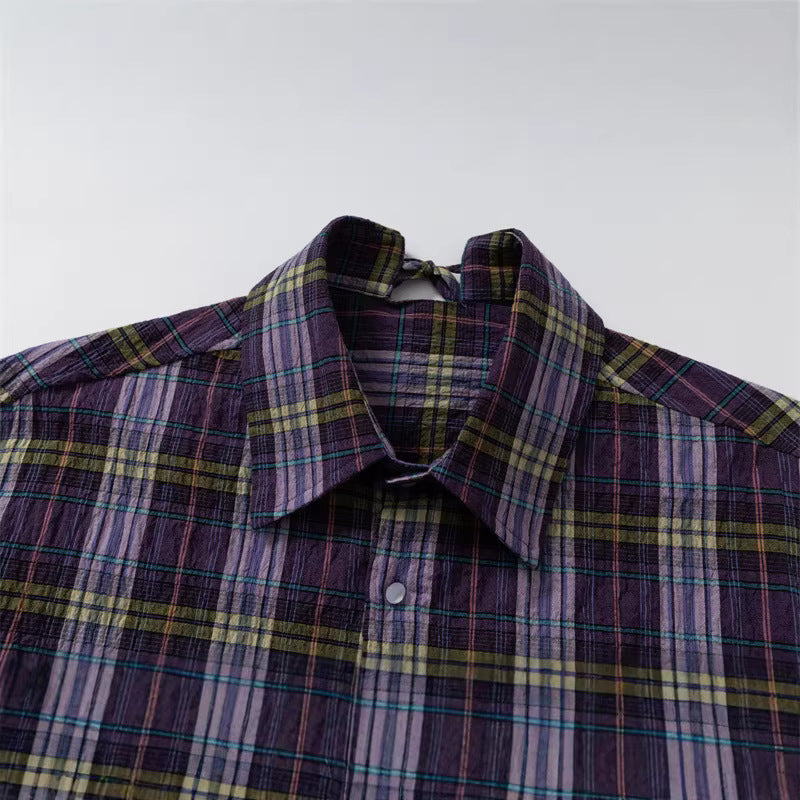 Damen Oversize-Karobluse aus leichter Baumwollmischung mit diagonalem Brusttaschen-Detail Nord Taschen