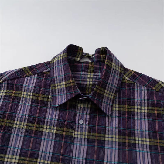Damen Oversize-Karobluse aus leichter Baumwollmischung mit diagonalem Brusttaschen-Detail Nord Taschen