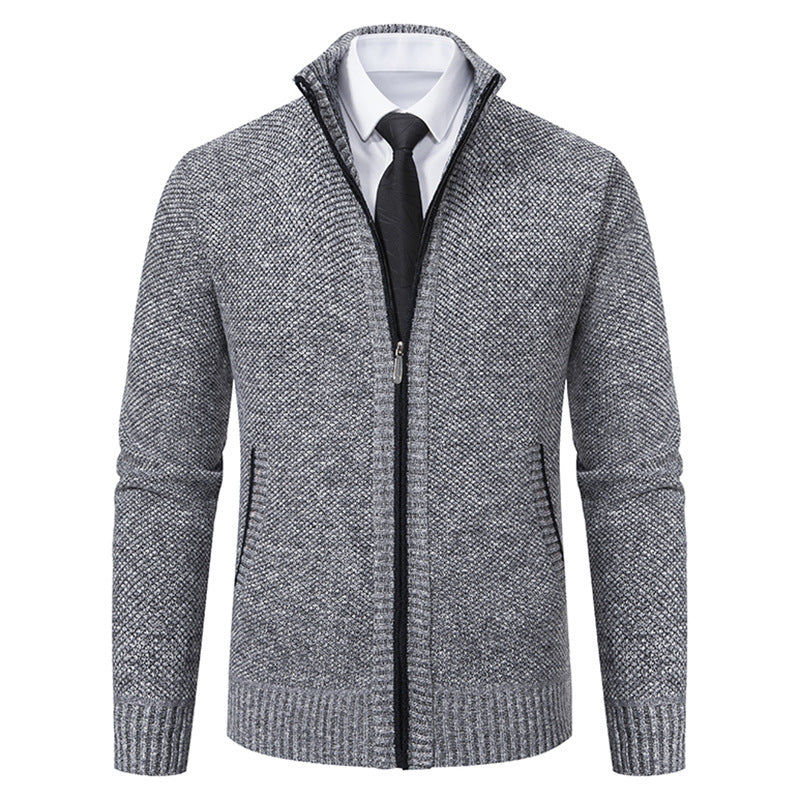 Herren gehobene Strickjacke mit Stehkragen und durchgehendem Reißverschluss, thermisch isolierend und tailliert geschnitten Nord Taschen