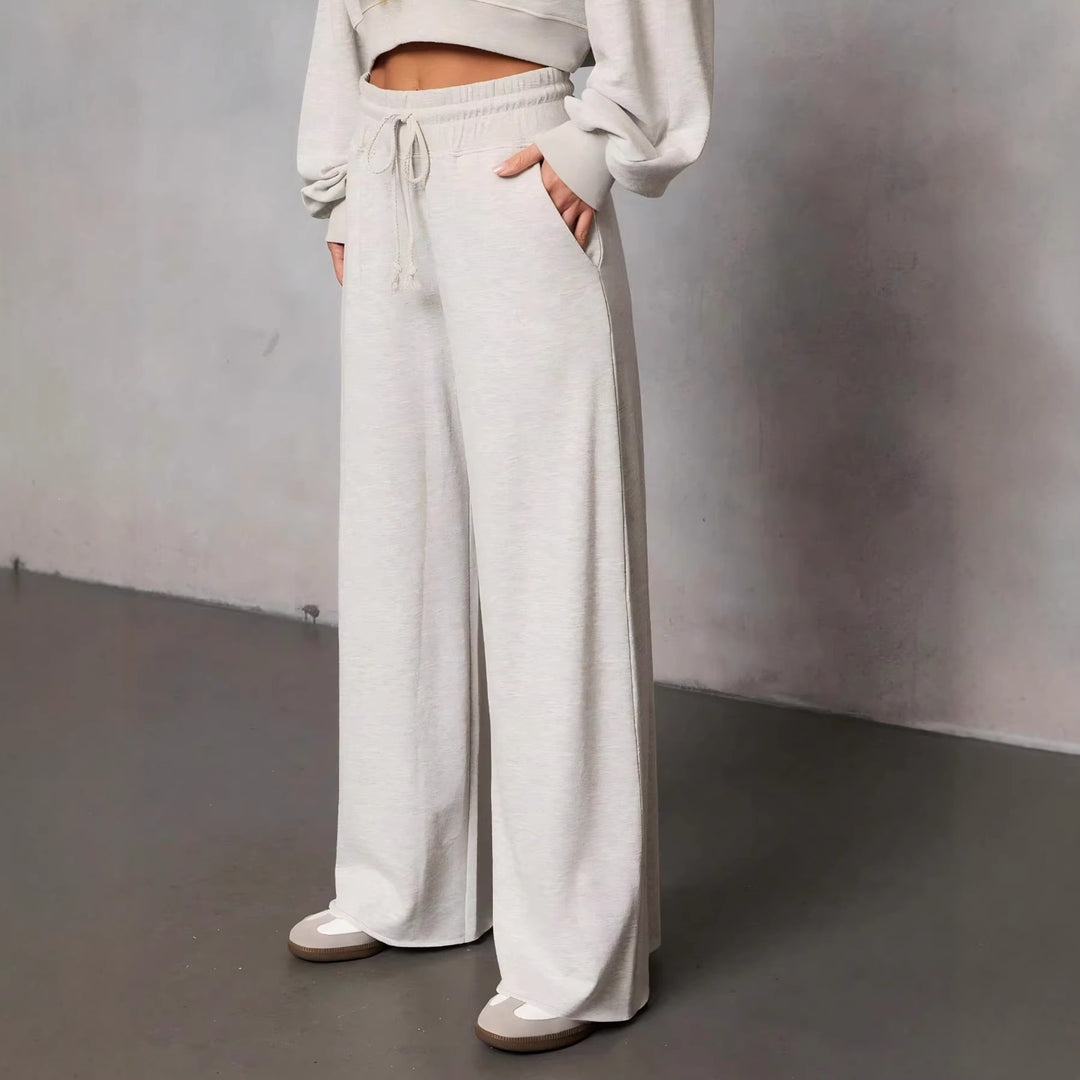 Damen weite High-Waist Loungehose mit Kordelzug und Seitentaschen Nord Taschen