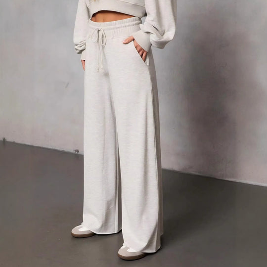 Damen weite High-Waist Loungehose mit Kordelzug und Seitentaschen Nord Taschen