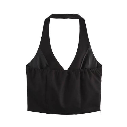 Damen Kurze Taillierte Weste mit tiefem V-Ausschnitt und Doppelgürtel-Detail Nord Taschen