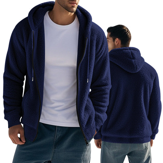 Herren Teddy-Fleece-Kapuzenjacke mit durchgehendem Reißverschluss und Kängurutaschen Nord Taschen
